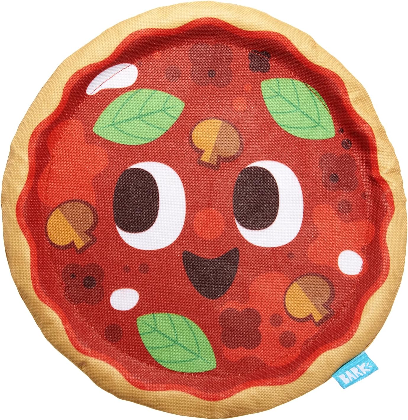Barkbox Signore Pizza Face dog toy front view showing cartoon eyes and toppings