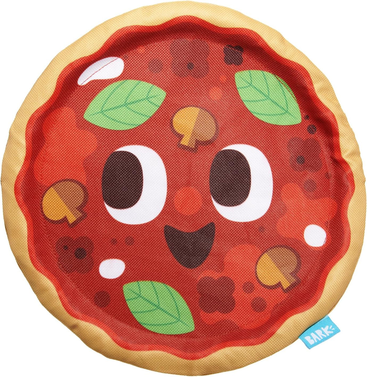 Barkbox Signore Pizza Face dog toy front view showing cartoon eyes and toppings