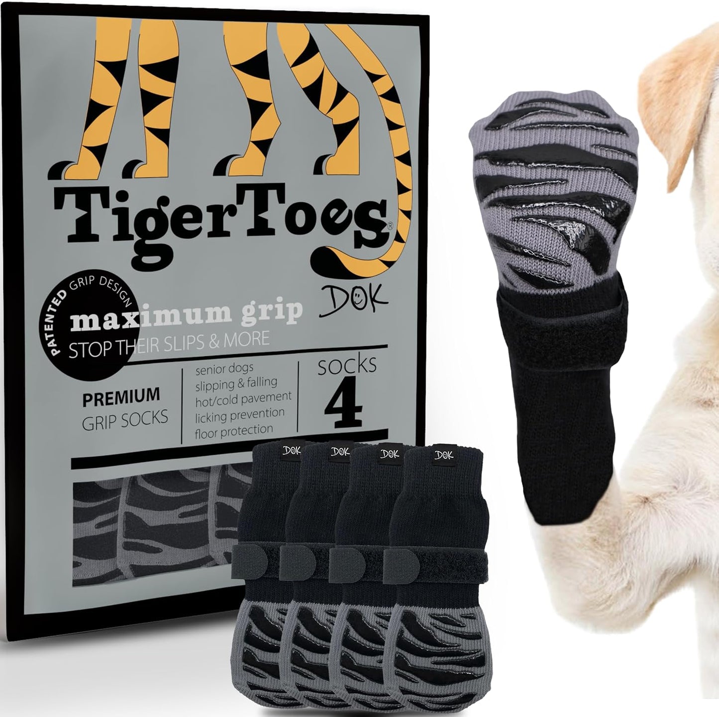 DOK TigerToes Premium Non-Slip Dog Socks for Hardwood Floors - Extra-Thick Grip that Works Even When Twisted - Prevents Licking, Slipping, and Great for Dog Paw Protection - Size Large - Image 12