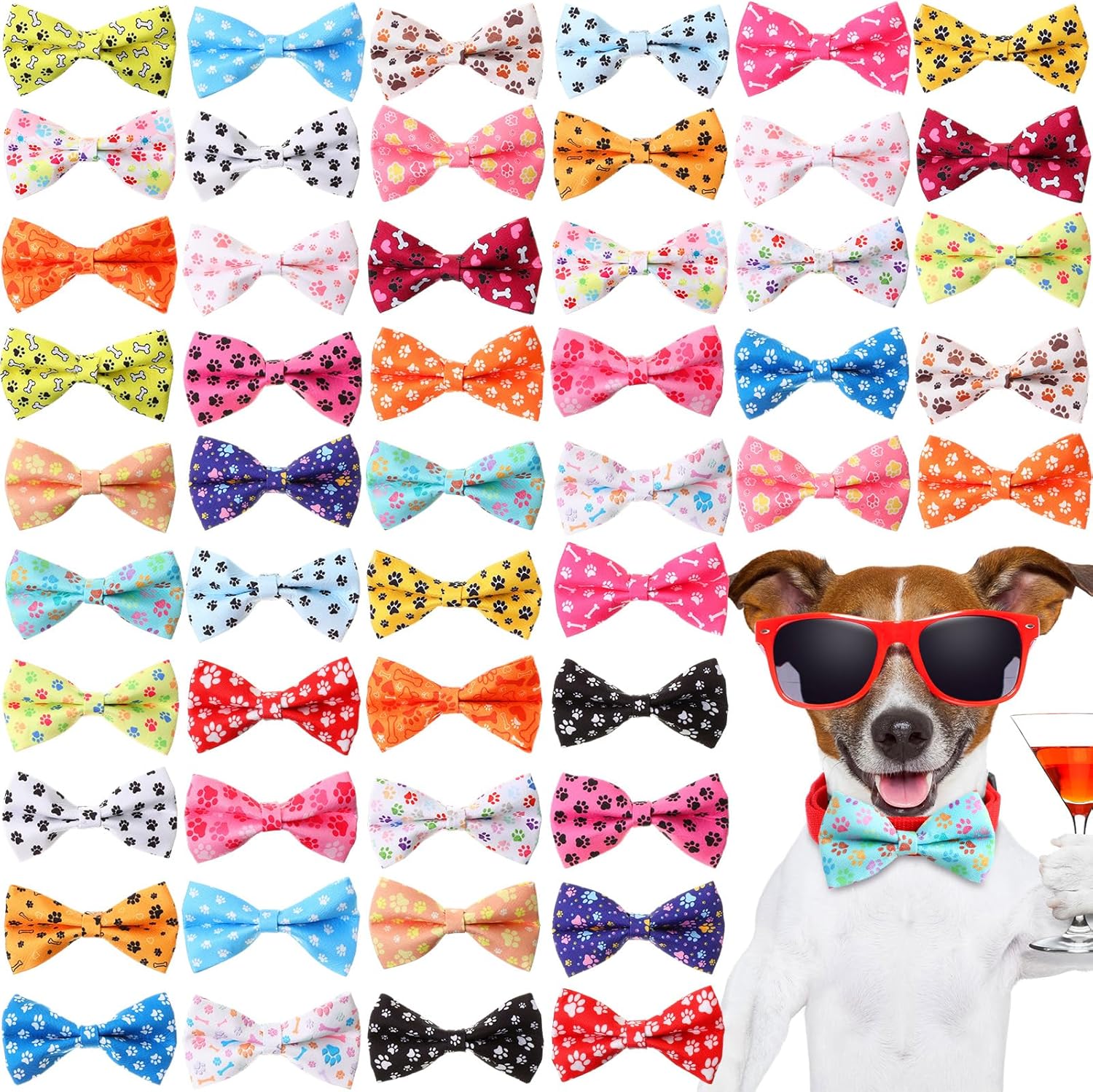 Hillban lightweight polyester slide on pet bow ties displayed in multiple seasonal patterns.