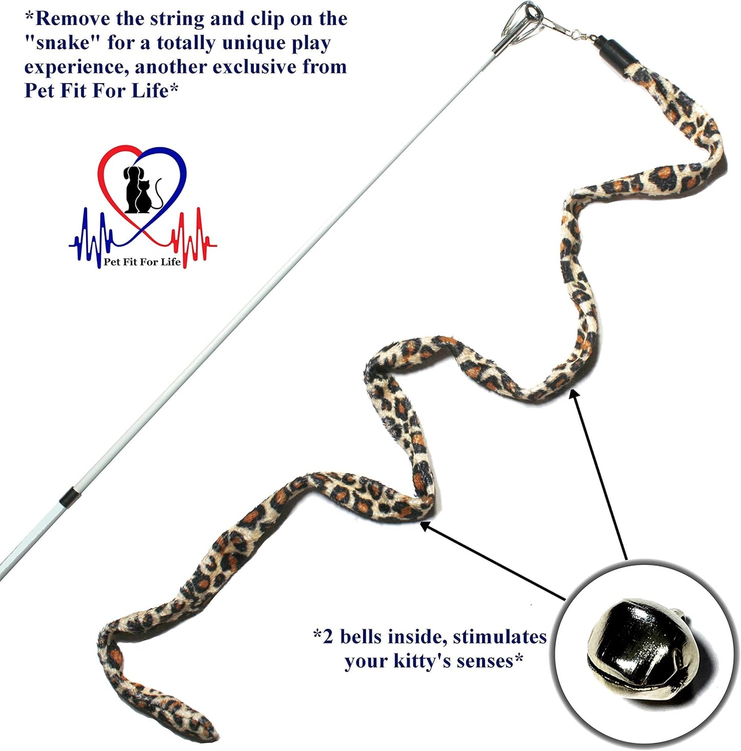 Pet Fit For Life interactive cat teaser wand assembled with a colorful feather attachment for indoor kitten play.