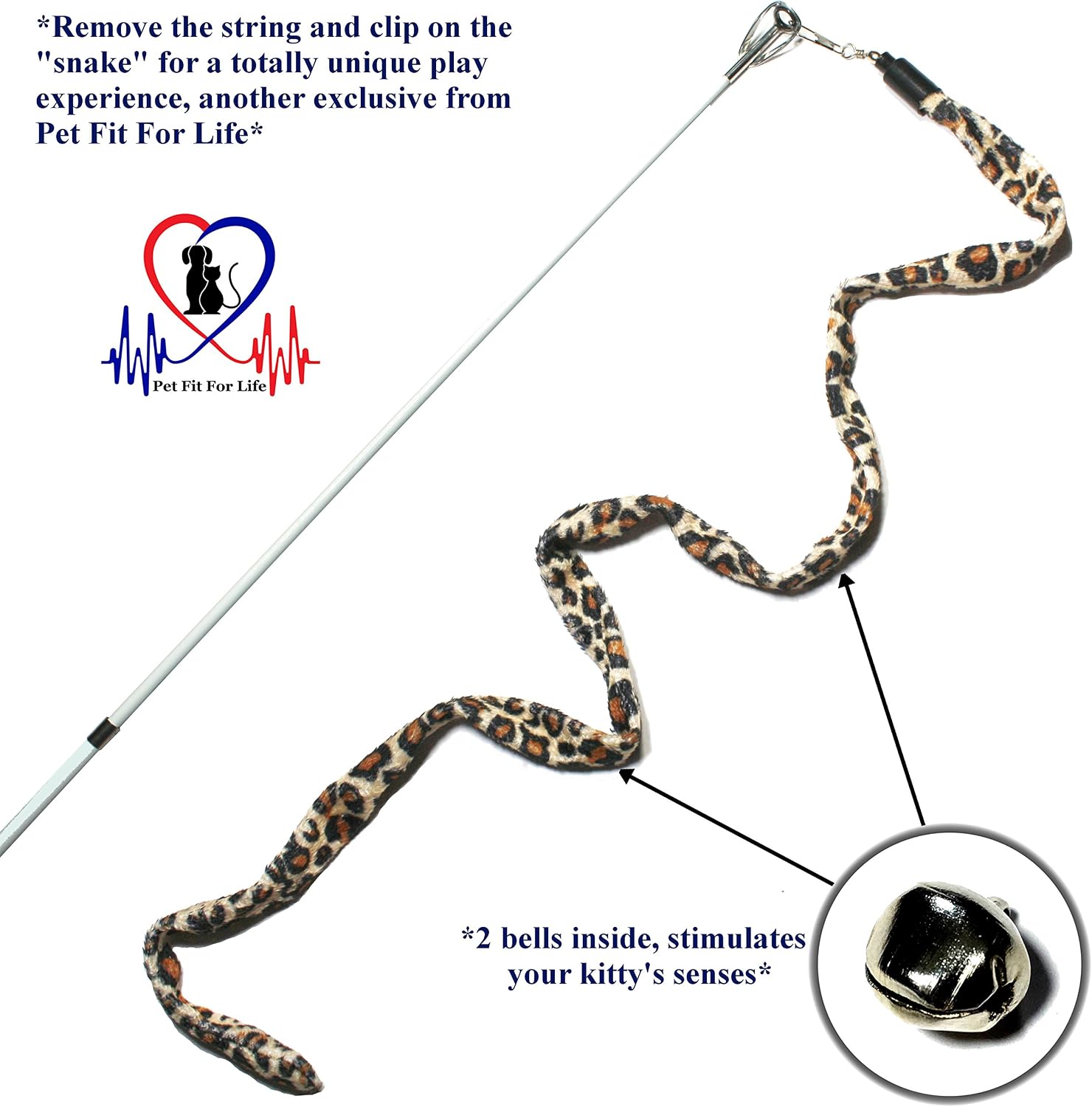 Pet Fit For Life interactive cat teaser wand assembled with a colorful feather attachment for indoor kitten play.