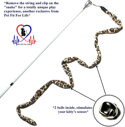 Pet Fit For Life interactive cat teaser wand assembled with a colorful feather attachment for indoor kitten play.