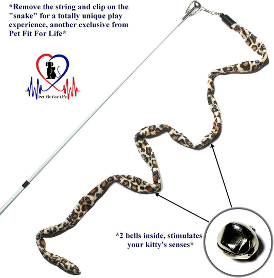 Pet Fit For Life interactive cat teaser wand assembled with a colorful feather attachment for indoor kitten play.