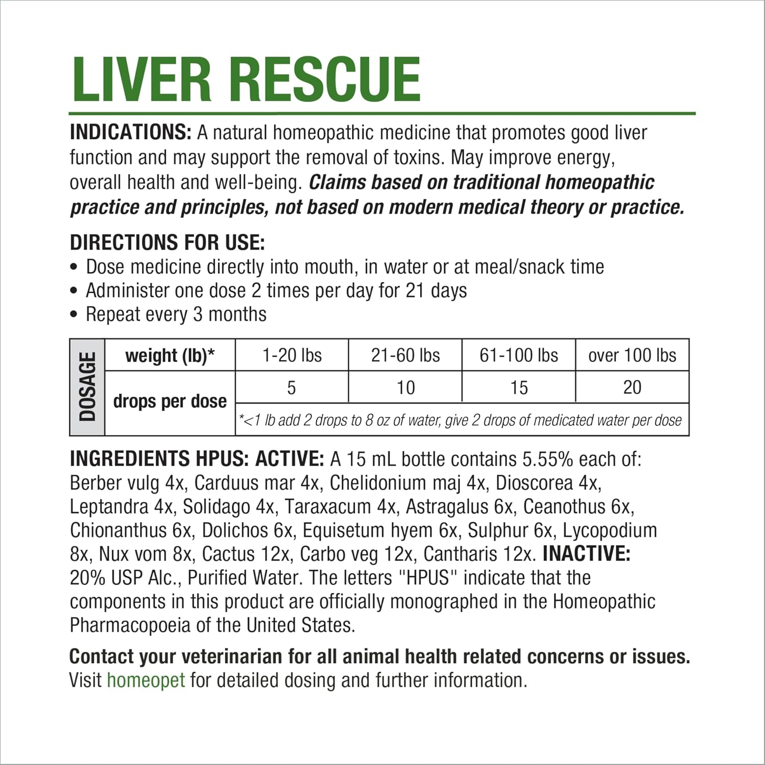 HomeoPet Liver Rescue liquid formula bottle next to the product box