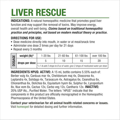 HomeoPet Liver Rescue liquid formula bottle next to the product box