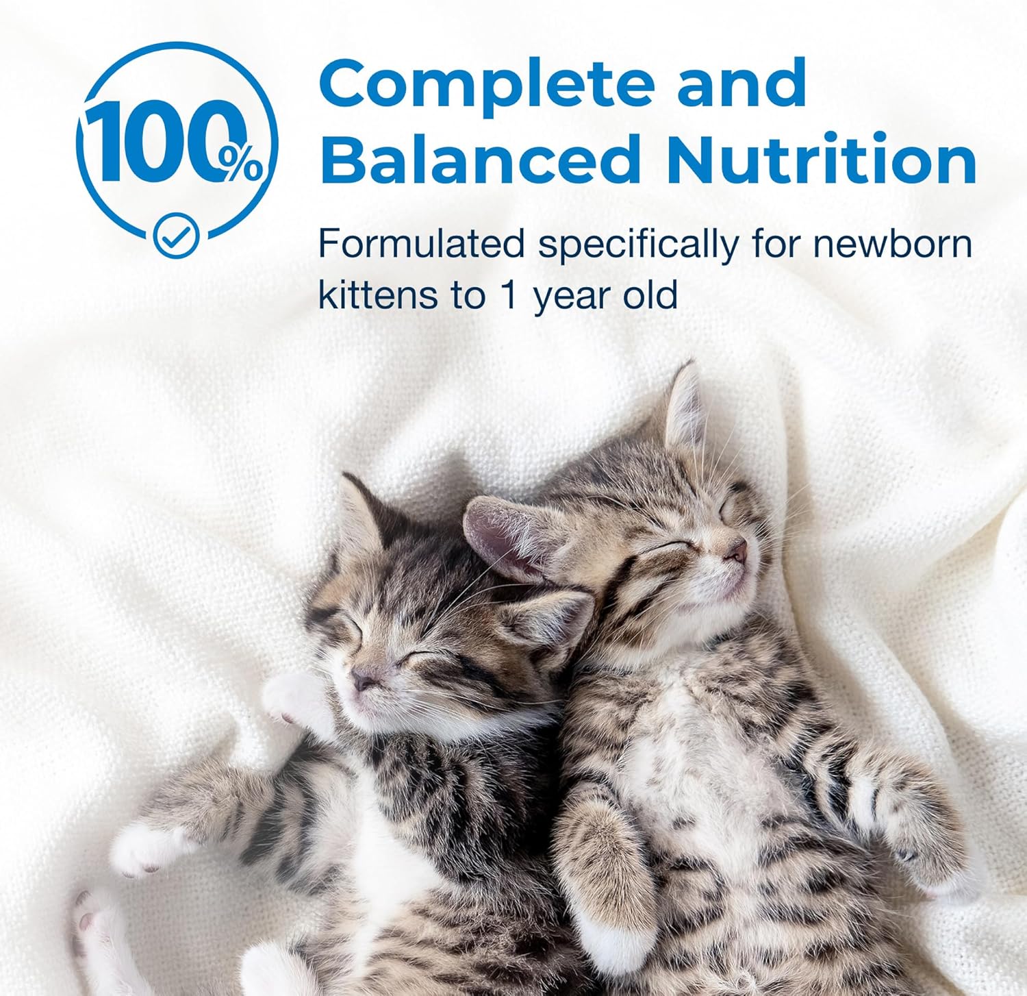 Authentic PetAg KMR liquid formula for newborn kittens up to one year showing vitamin fortification.