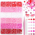 Cynailli pink and red flatback pearls front view in compartmentalized storage box