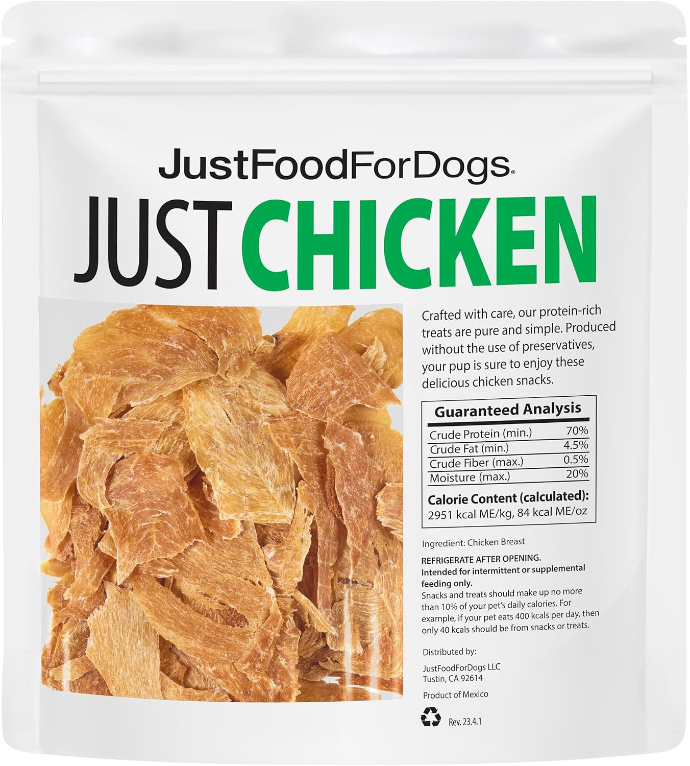 JustFoodForDogs chicken breast dog treats packaging details