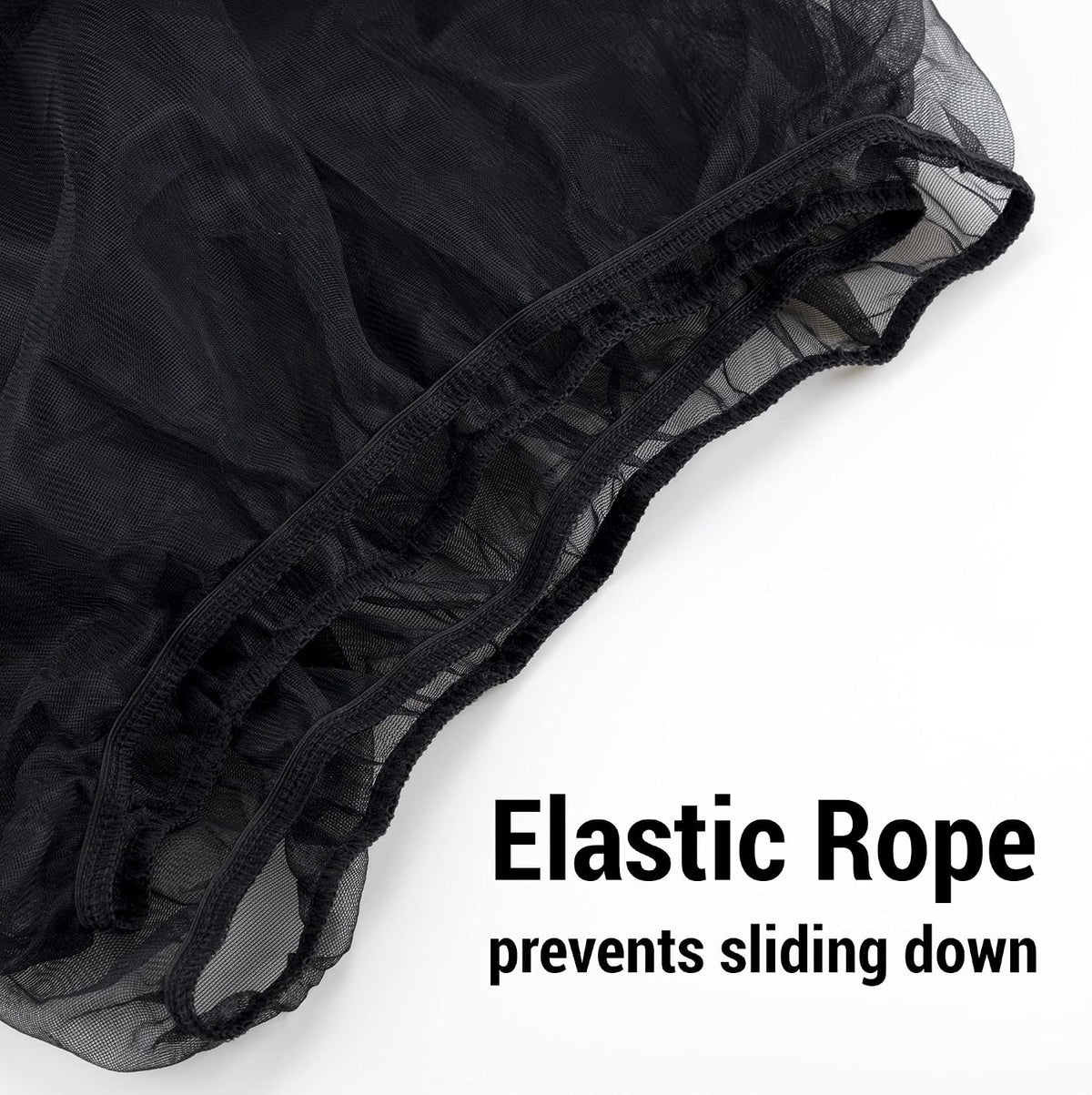 Close up of stretchy elastic drawstring on universal bird cage cover
