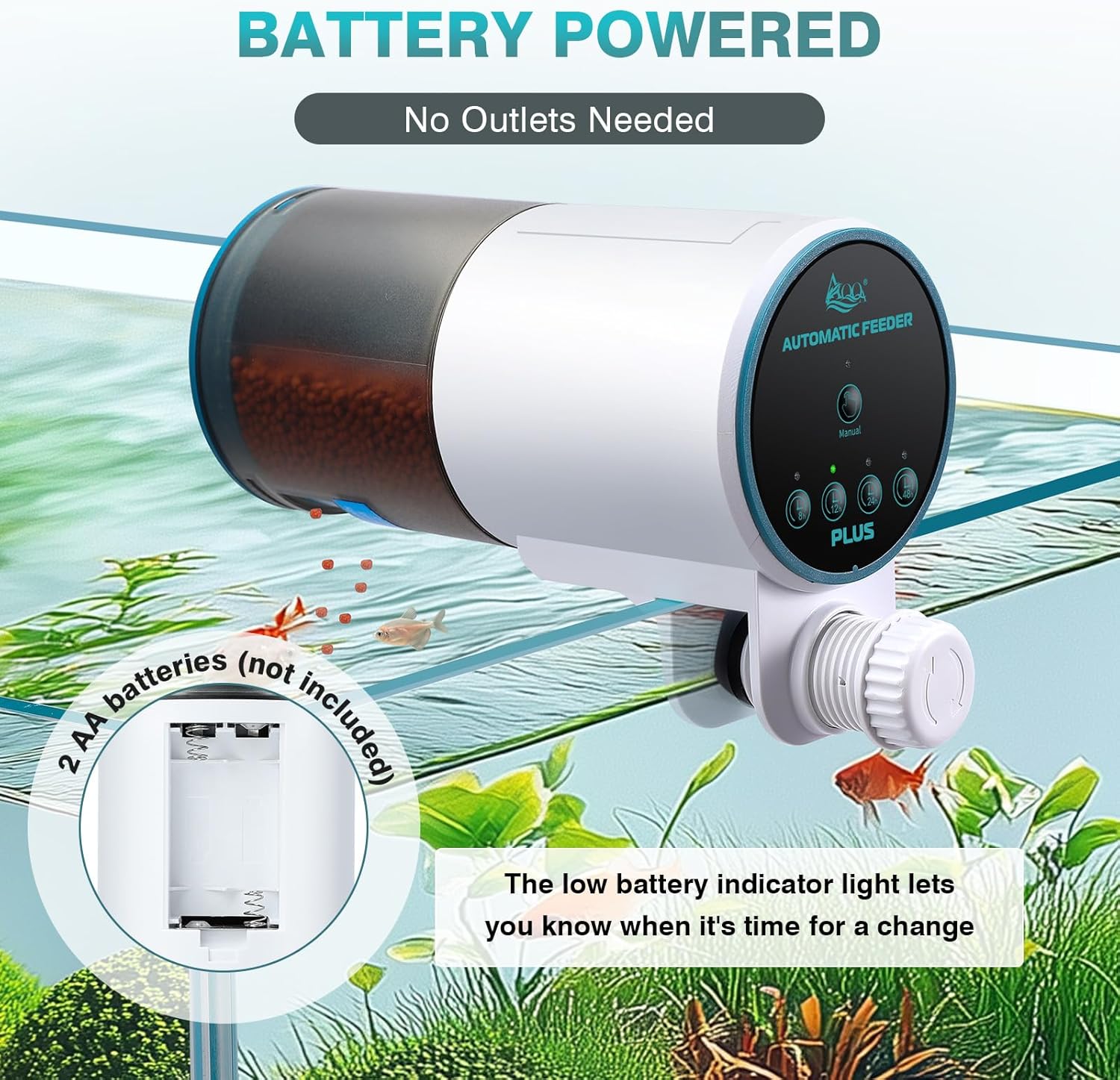 AQQA automatic fish dispenser packaging highlighting the authentic imported product features