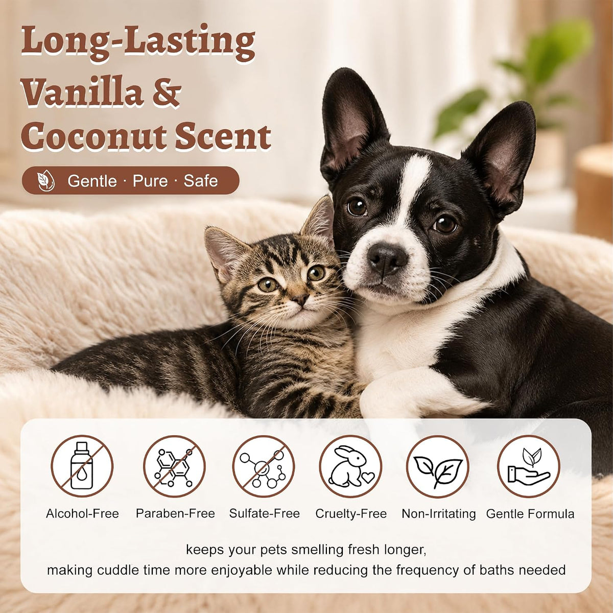 Ulroyda vanilla and coconut scented grooming mist back label instructions.
