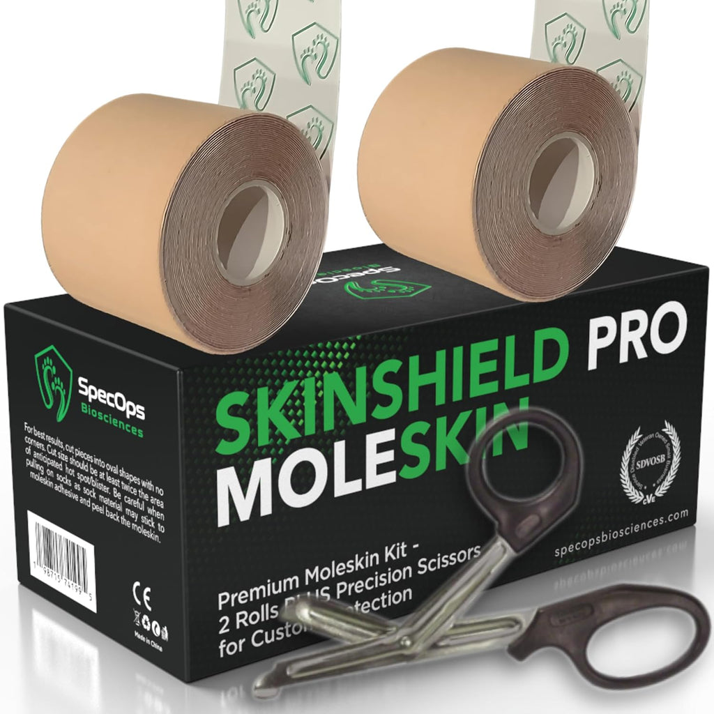SpecOps Biosciences SkinShield Pro Moleskin 2-Roll Bundle front view for foot protection.