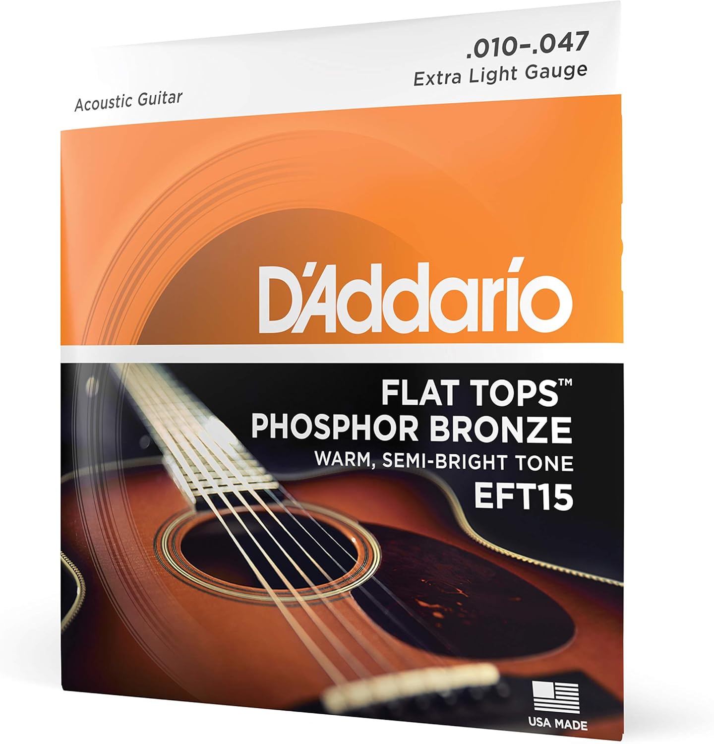 D'Addario Guitar Strings - Acoustic Guitar Strings - Flat Tops Phosphor Bronze - For 6 String Guitar - Warm, Semi-Bright Tone - EFT15 - Extra Light, 10-47 - Image 1