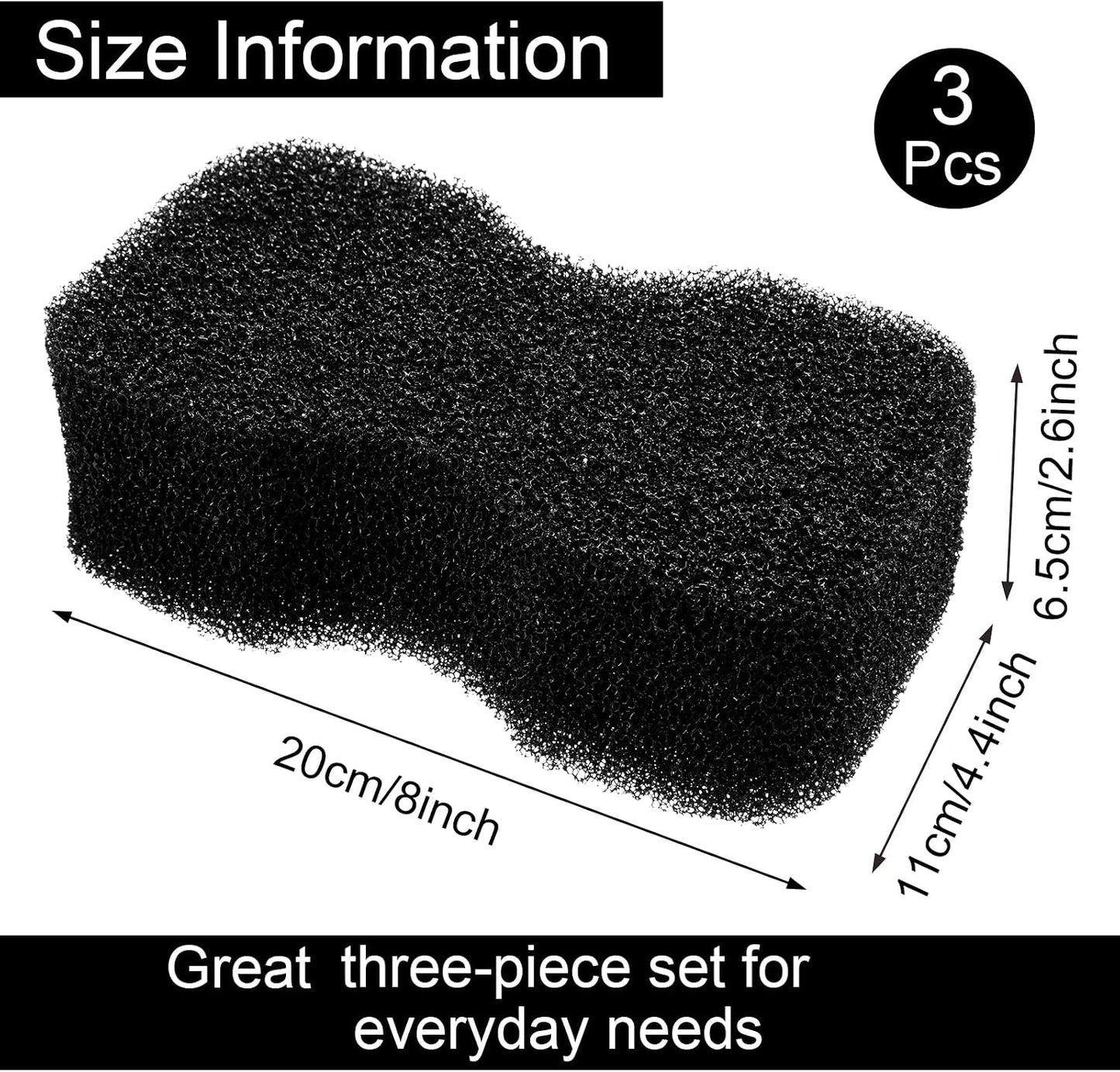 Eaasty 3 Pcs Horse Groomer Sponge Scrubber Massager Horse Grooming Brush Kit Supplies Large Soft Care for Cleaning Washing Bathing, Black, 4.33 x 7.87 x 2.56 Inch - Image 2