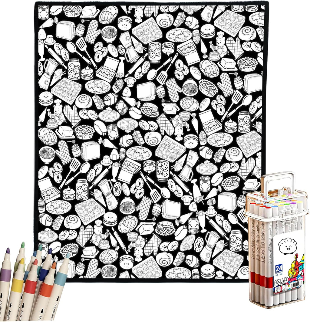 DIY Coloring Blanket for Adults, Color Your Own Velvet Blanket with 24 Washable Markers, Soft Cozy Coloring Kit for Home Decor & Daily Use, Unique Birthday Gift (Cats & Dogs) - Image 15