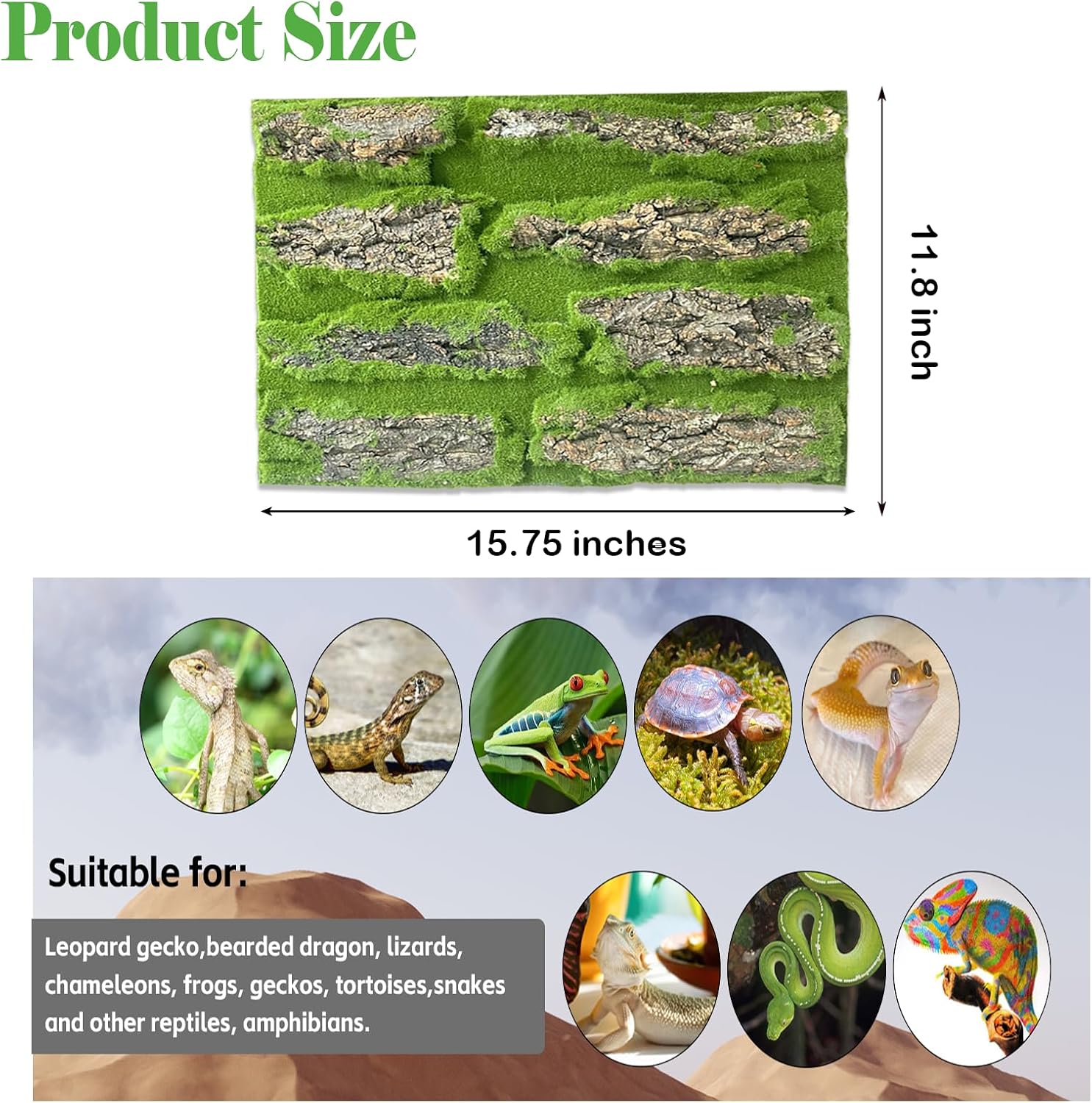 Leopard gecko climbing on a realistic moss background reptile tank accessory