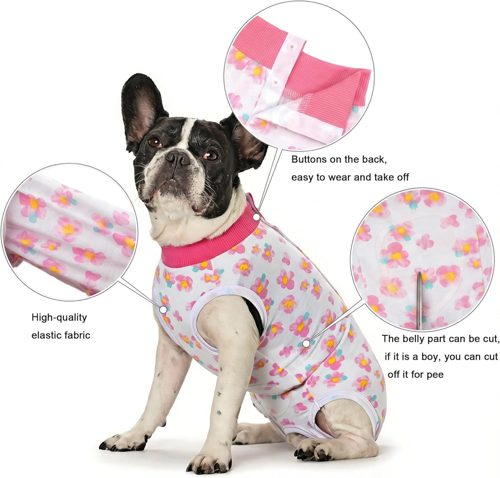 Miaododo imported dog recovery garment showing underside potty friendly design