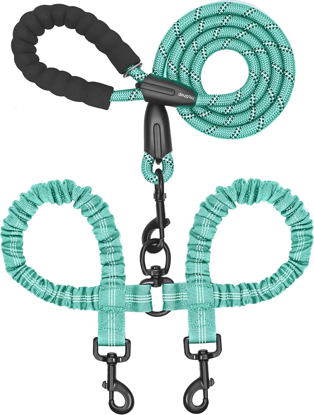 iYoShop Dual Dog Leash - 360 degrees Swivel, No Tangle Walking Leash with Shock Absorbing Bungee for Two Dogs (Large, 25-150 lbs, Black) - Image 11