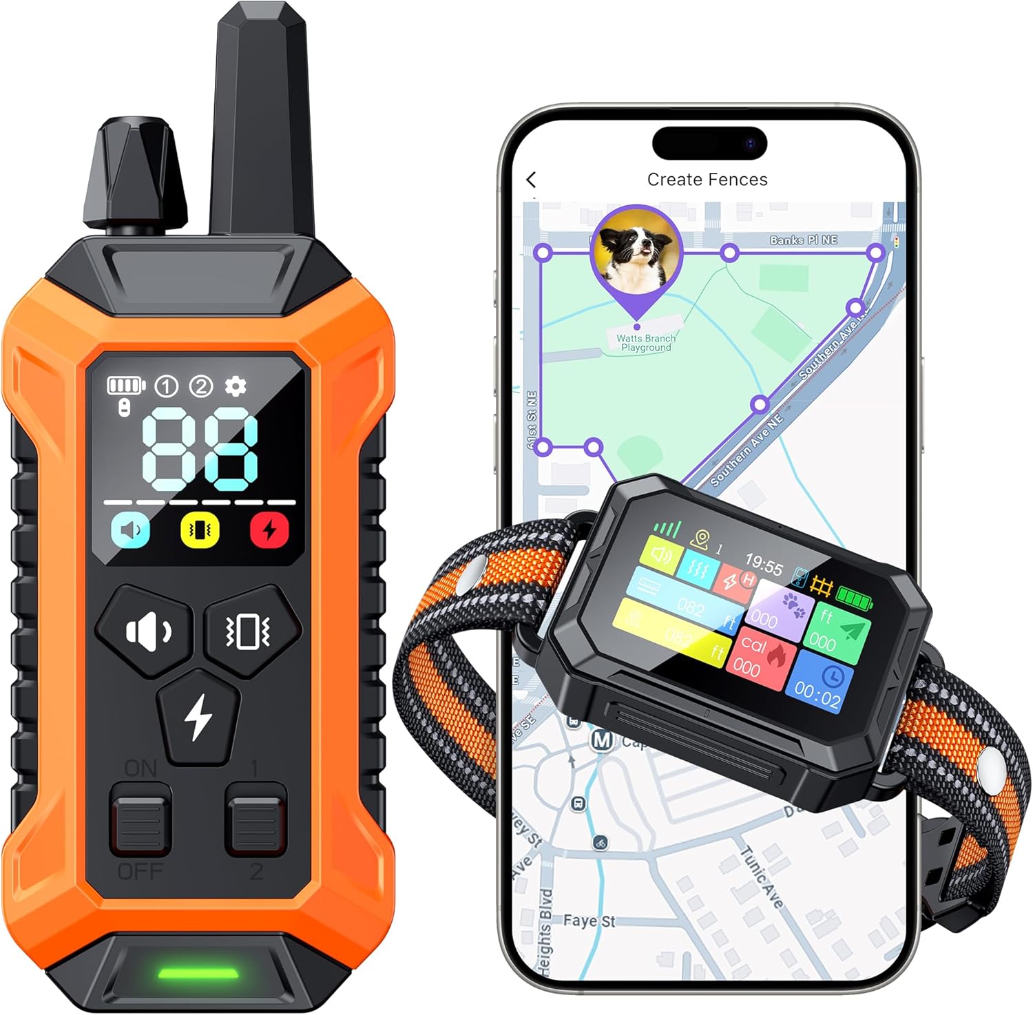 Meowant GPS wireless dog fence system collar front view.