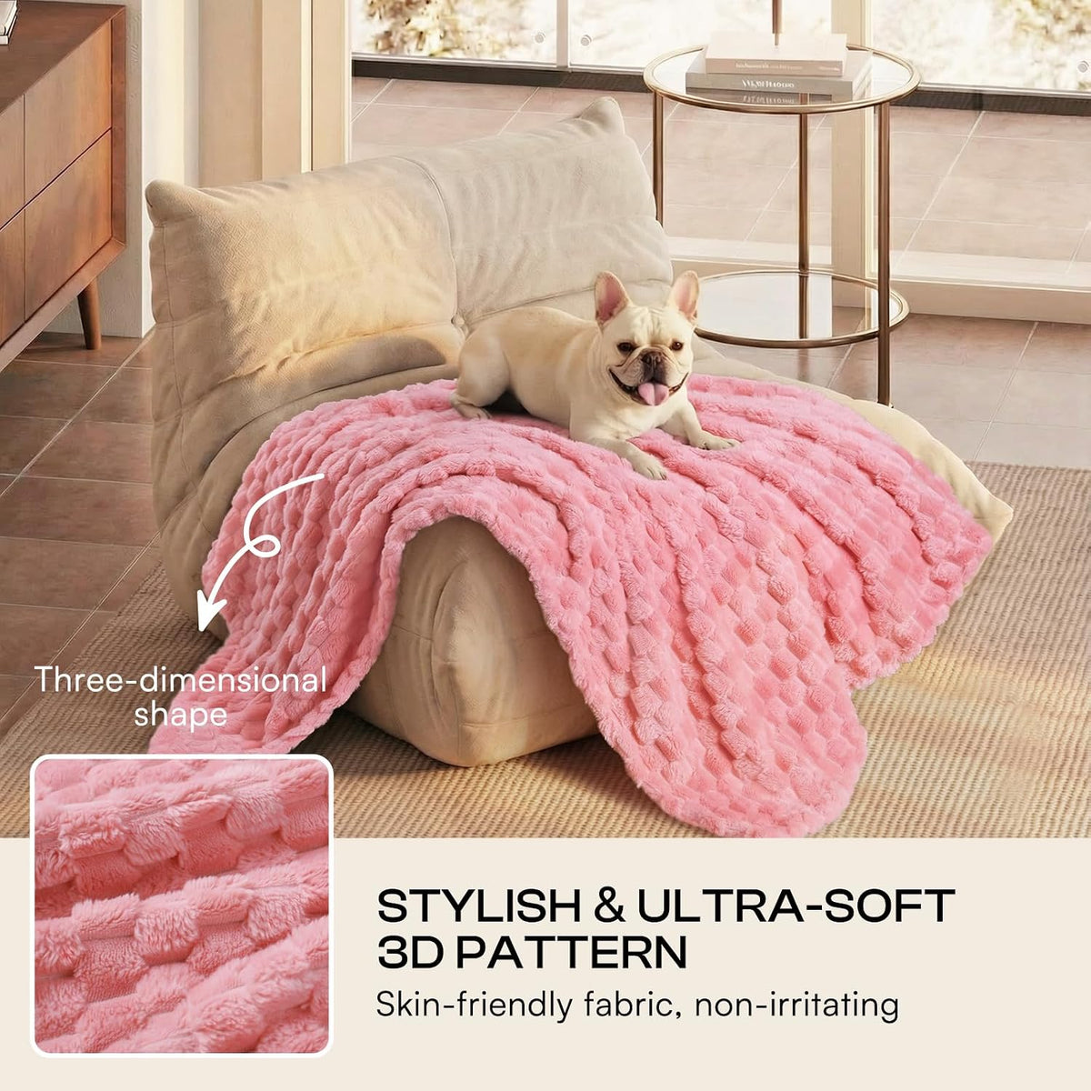 Small dog resting comfortably on the soft low static flannel pet bedding