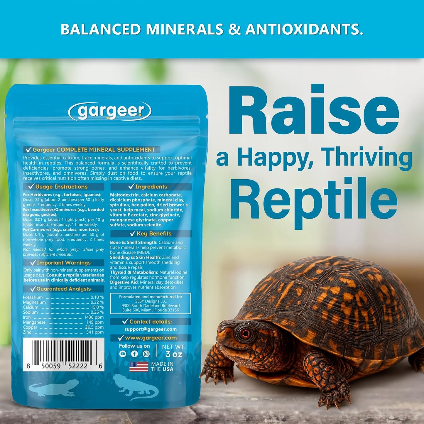 Gargeer reptile mineral supplement powder texture closeup