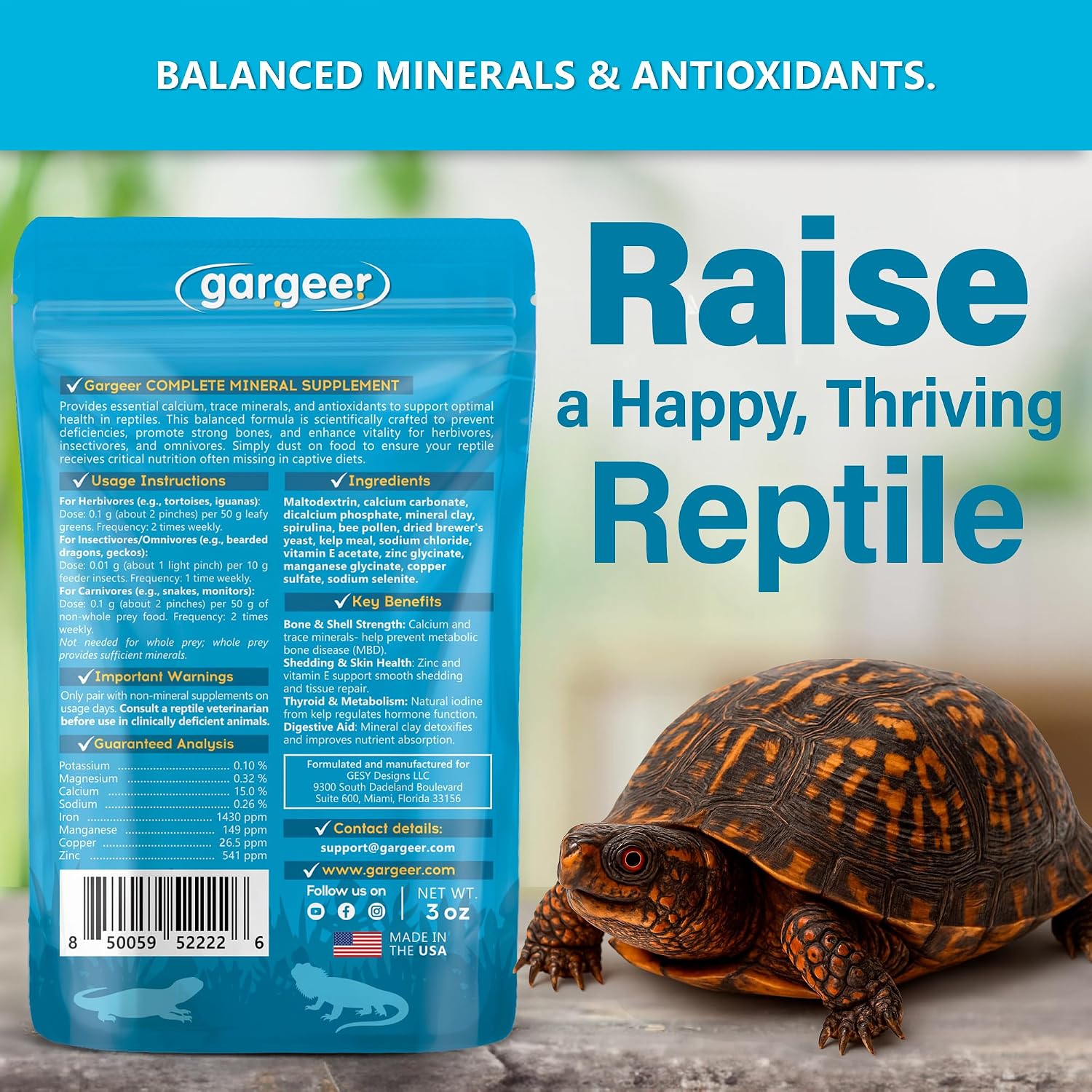 Gargeer reptile mineral supplement powder texture closeup