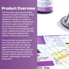 Ten parameter urinalysis strips showing individual reagent pads for pet health tracking.
