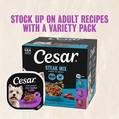 Cesar Filets in Gravy Adult Wet Dog Food Filet Mignon Flavor, 3.5 oz. Easy Peel Dog Food Tray, 24 Count (Pack of 1) - Image 12