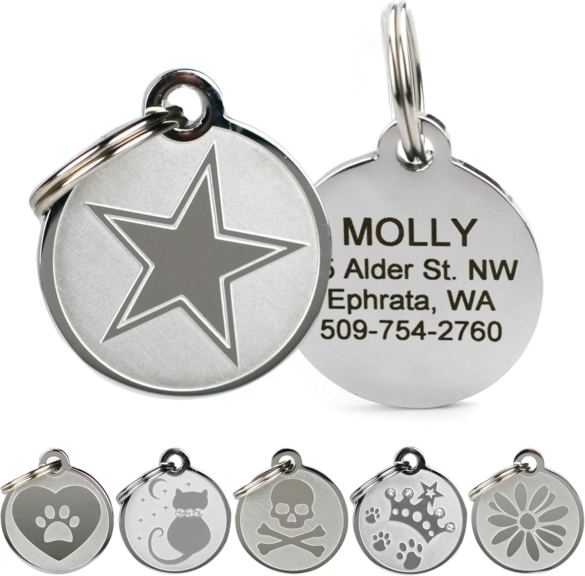 GoTags Stainless Steel Cat ID Tags, Available in Mouse and Cat Shapes, Includes up to 4 Lines of Custom Engraved Personalized Text - Image 13