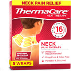 ThermaCare neck and shoulder heat wraps front view packaging showing pain relief patches