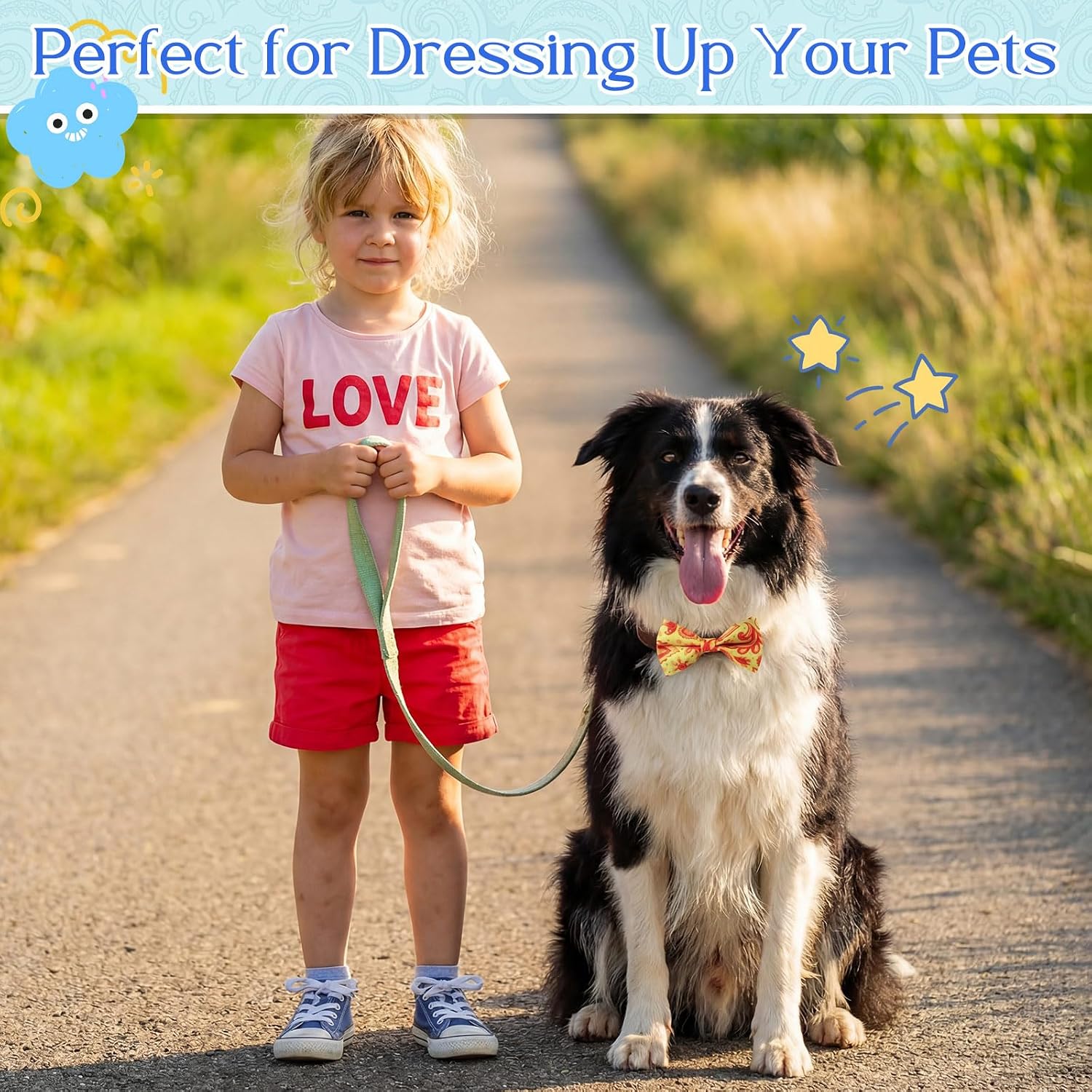 A collection of colorful festive ethnic style pet bow ties spread out on a flat surface