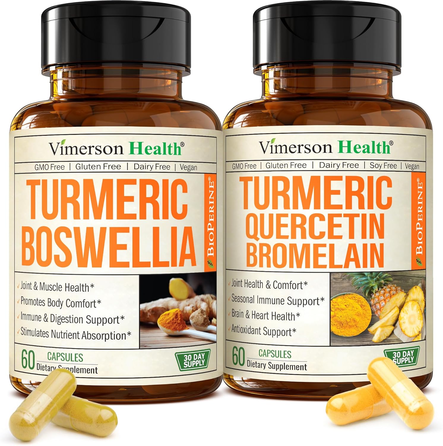 Vimerson Health Boswellia turmeric and quercetin bromelain supplement bundle