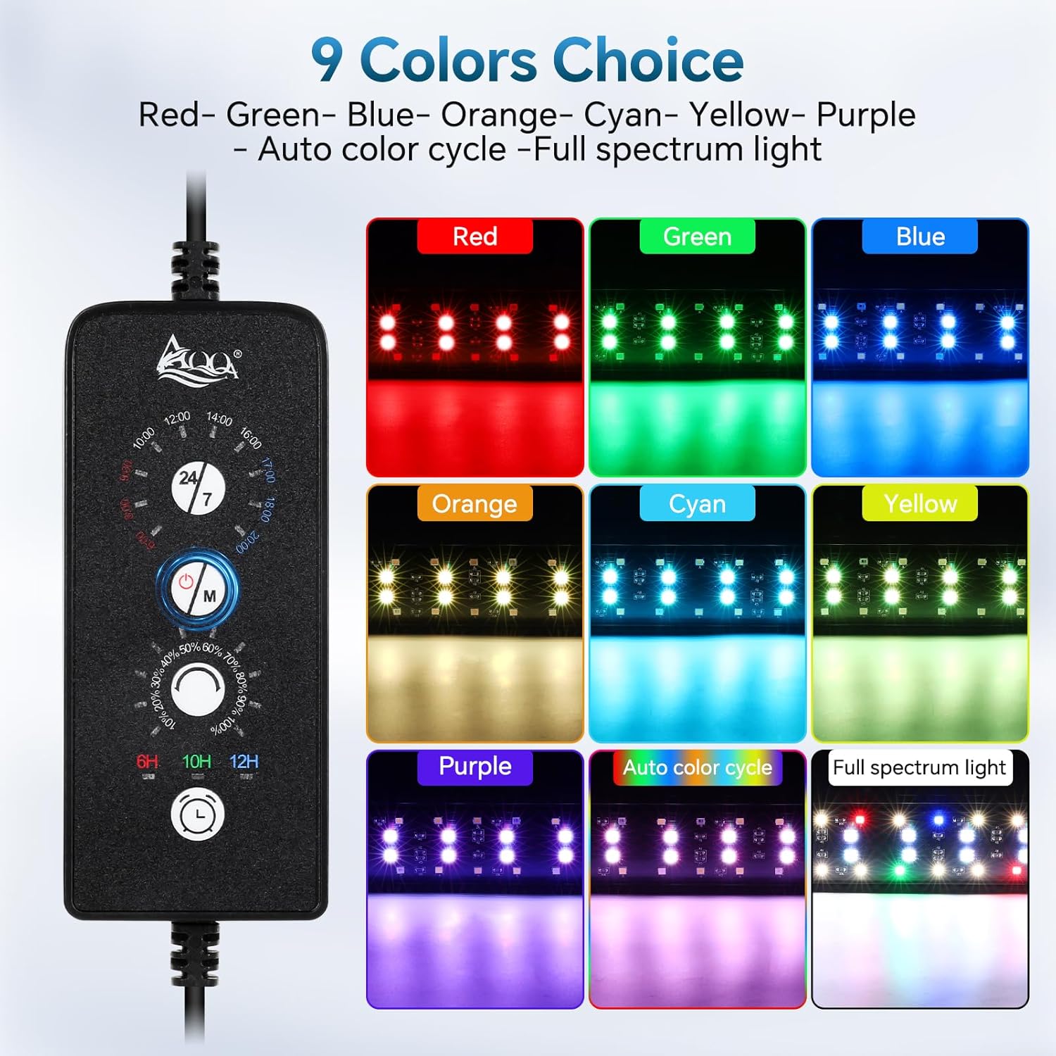 External controller unit displaying options for brightness adjustment and automatic timer cycles.