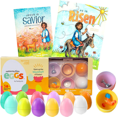 FAMILYLIFE Complete Resurrection Eggs Bundle front view showing the product packaging and children books.