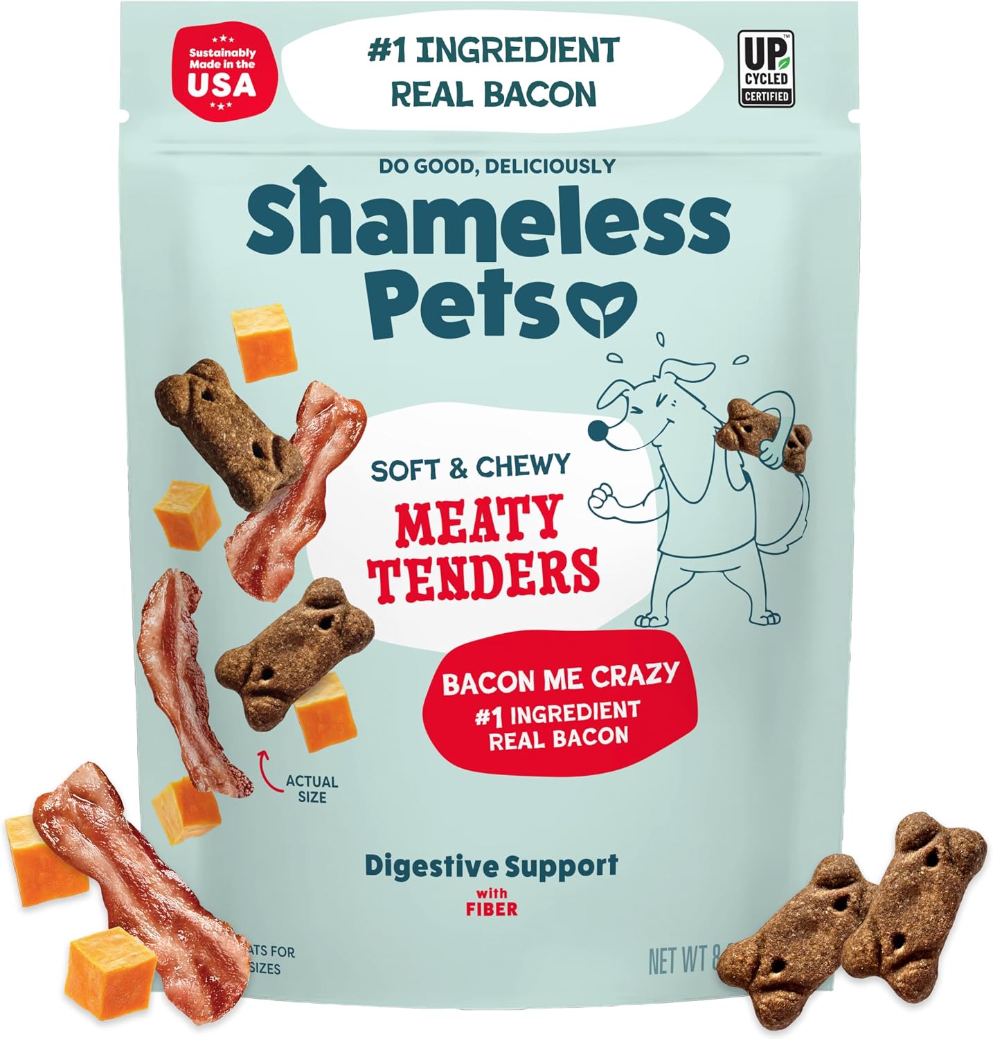 Shameless Pets Bacon Me Crazy Meaty Tenders front view authentic USA dog treats