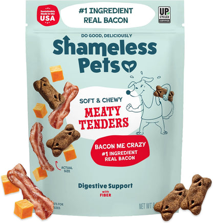 Shameless Pets Bacon Me Crazy Meaty Tenders front view authentic USA dog treats