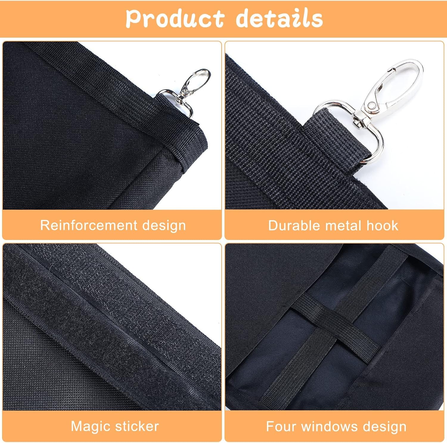 Frienda 2 Pcs Guinea Pig Hay Bag 11 x 9.1 Inch Guinea Pig Hanging Hay Feeding Bag Storage Dispenser for Chinchilla Hamster Bunny Small Animal Pet(Black) - Image 3