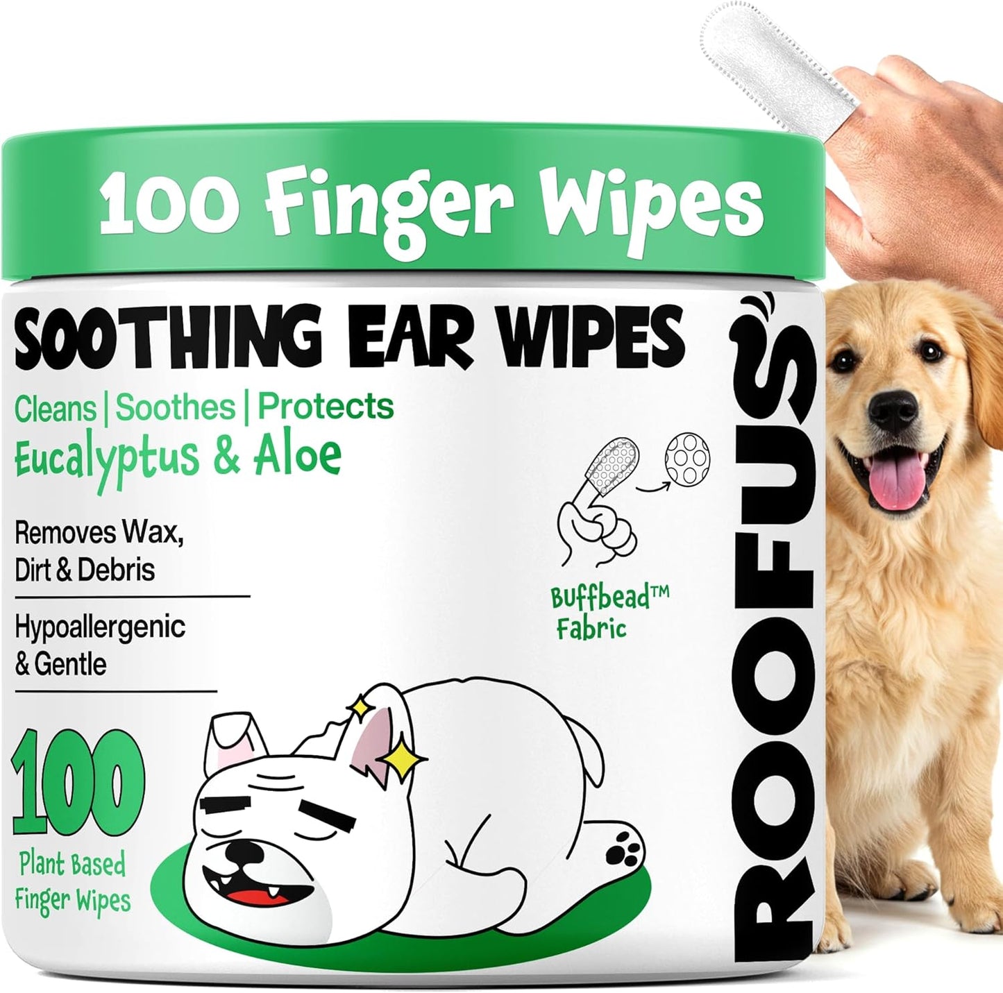 Roofus The Dog Ear Cleaner Wipes 100 Count front packaging view