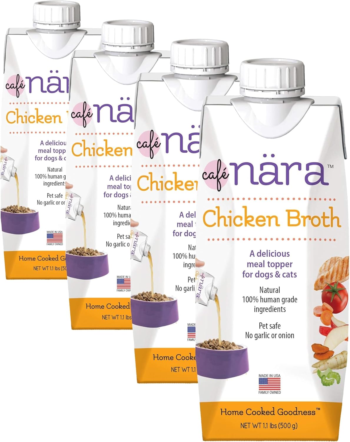 United States sourced authentic Café Nara chicken broth liquid treat bottle close up