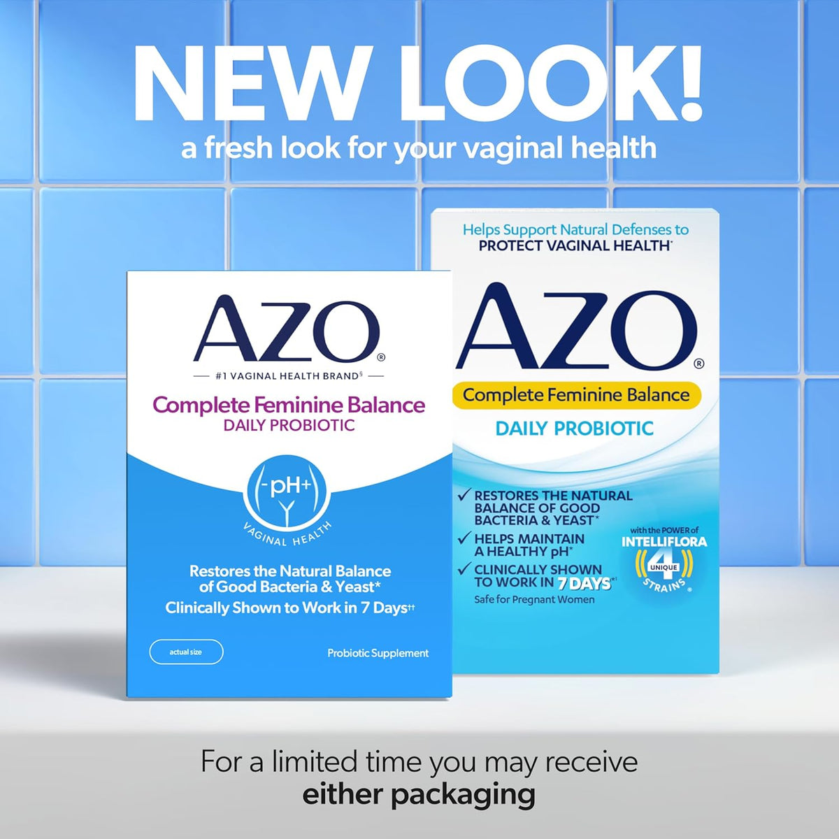 AZO Complete Feminine Balance 30 count supplement box packaging