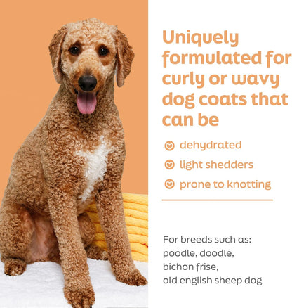 Close up of Hartz 5 in 1 curly and wavy dog coat shampoo bottle