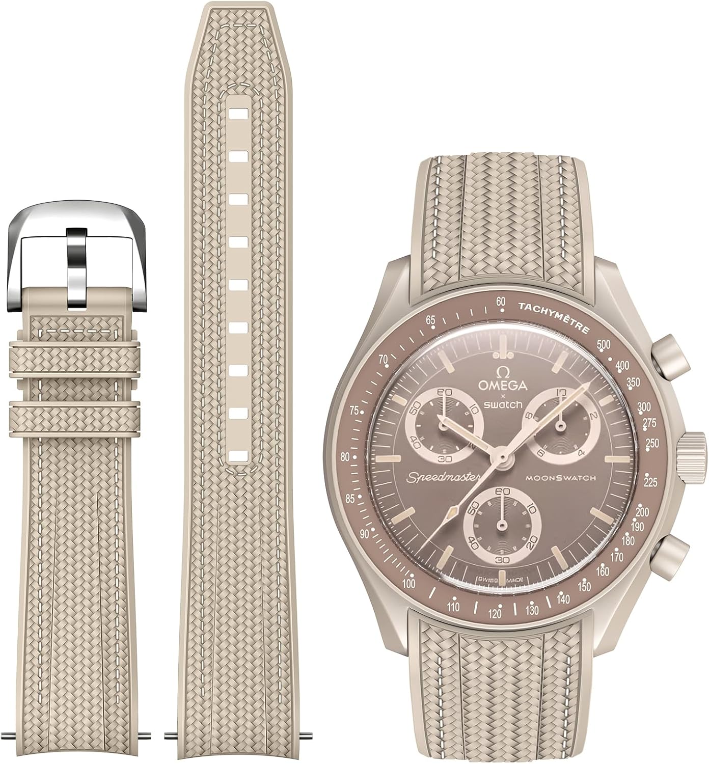 Strap for Moonswatch Watch,Lengthening No Gap Silicone Establishment Pattern Strap for Omega X Swatch Speedmaster Moonswatch Watch,Quickly Release Curved End Strap for Swatch Omega Men Women - Image 10
