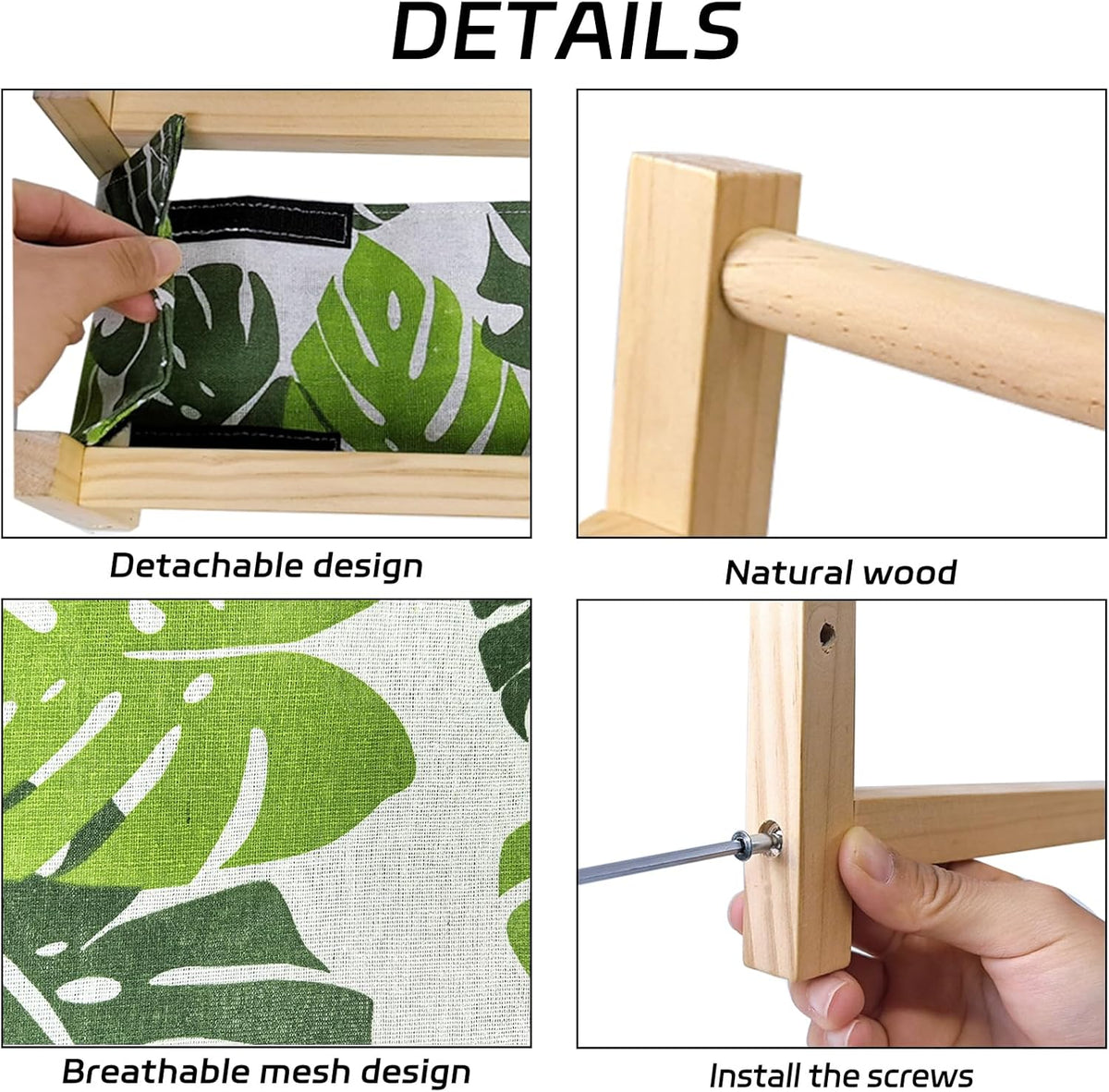 Leopard gecko resting on an elevated wooden pet sleeping hammock accessory