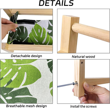 Leopard gecko resting on an elevated wooden pet sleeping hammock accessory