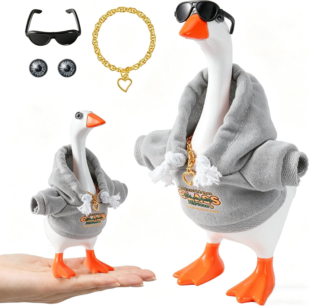7inch Desk Goose Outfits, Desktop Goose Clothes with Sunglasses & Necklaces, Plush Hoodie Set for Magnetic Goose Statue - Image 10