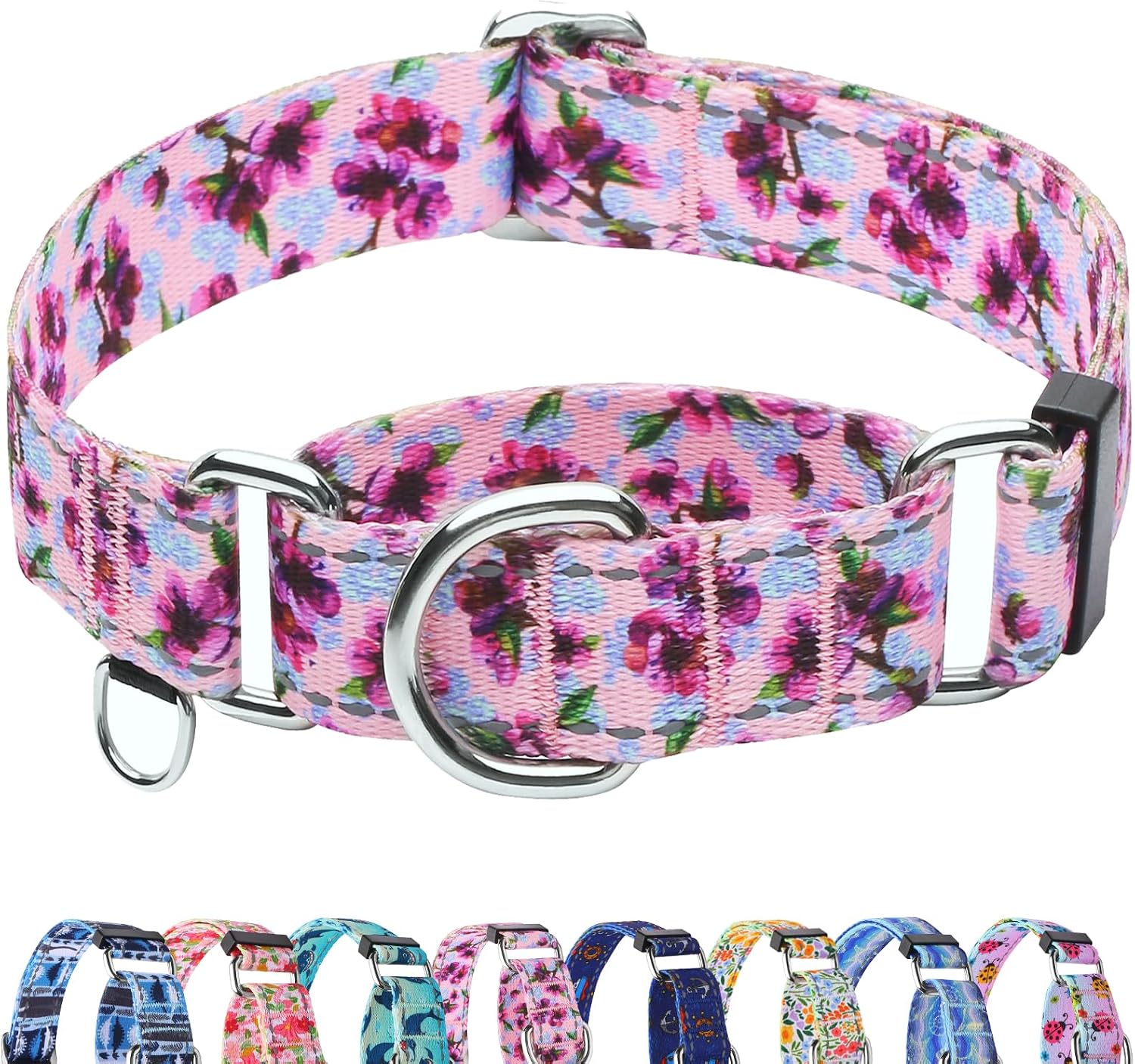 Reflective Martingale Collar for Dogs Nylon Training Collar with No Buckle Cute Floral No Pull Dog Collar for Medium DogsYellow FlowerM - Image 10
