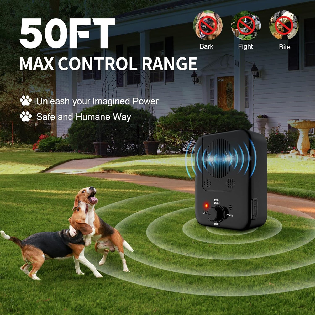 Onirri bark control box showing three frequency mode settings