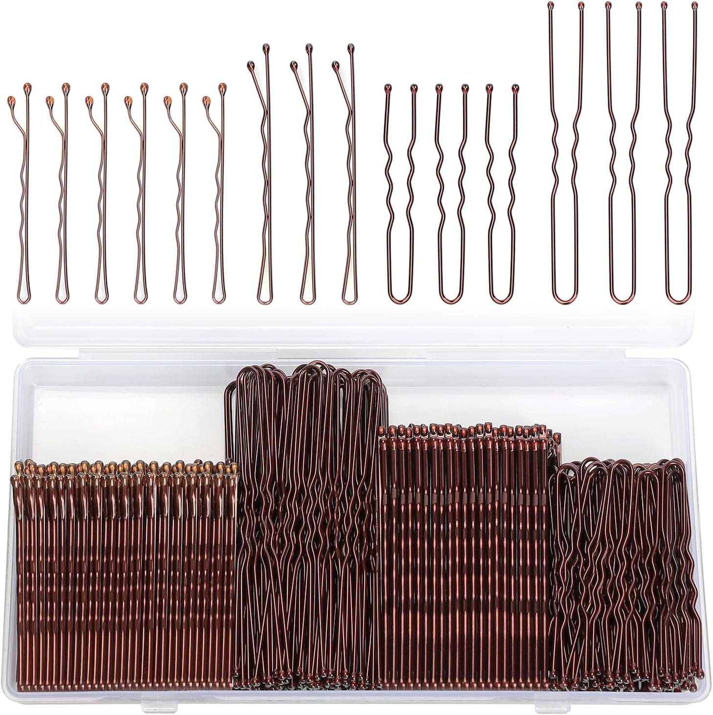 Jelara brown hair pins and bobby pins box front view showcasing neat compartment organization