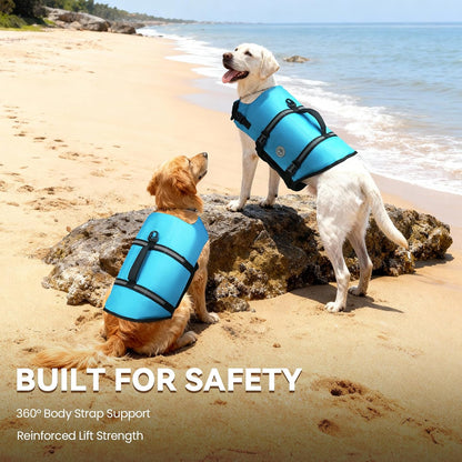 Vivaglory pet flotation jacket showing top rescue handle and leash D-ring